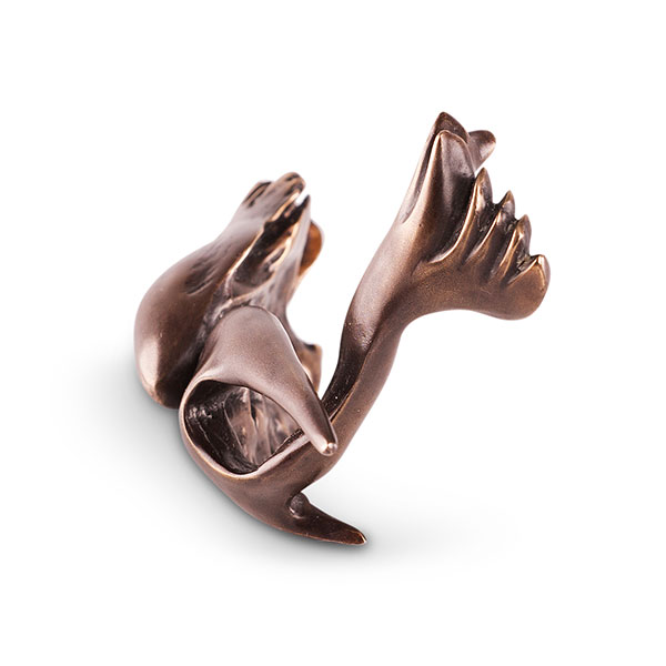 Miniature titled Swamp Seraph is made of bronze in a dark brown color. It shows a powerful bird seated with strong wings and a long beak.